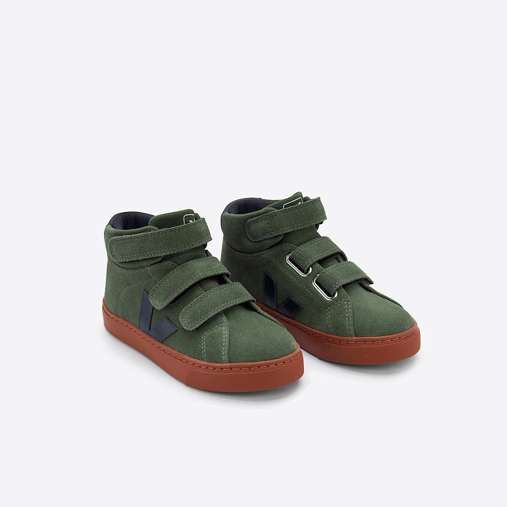 Veja Kids High-Top Sneakers in Green with Brown Sole